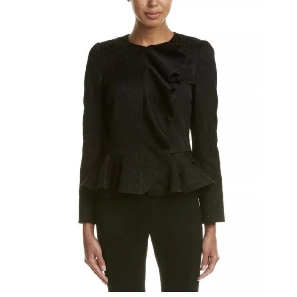 BASLER Metallic Ruffle Peplum Blazer Jacket